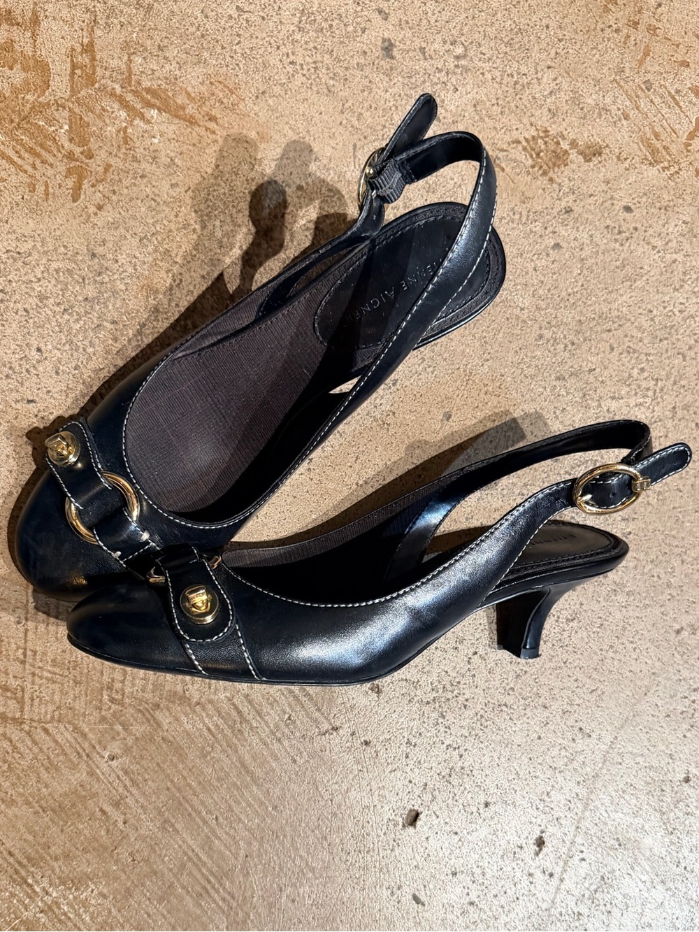 Etienne Aigner Black Leather Turn Lock Kitten Heels